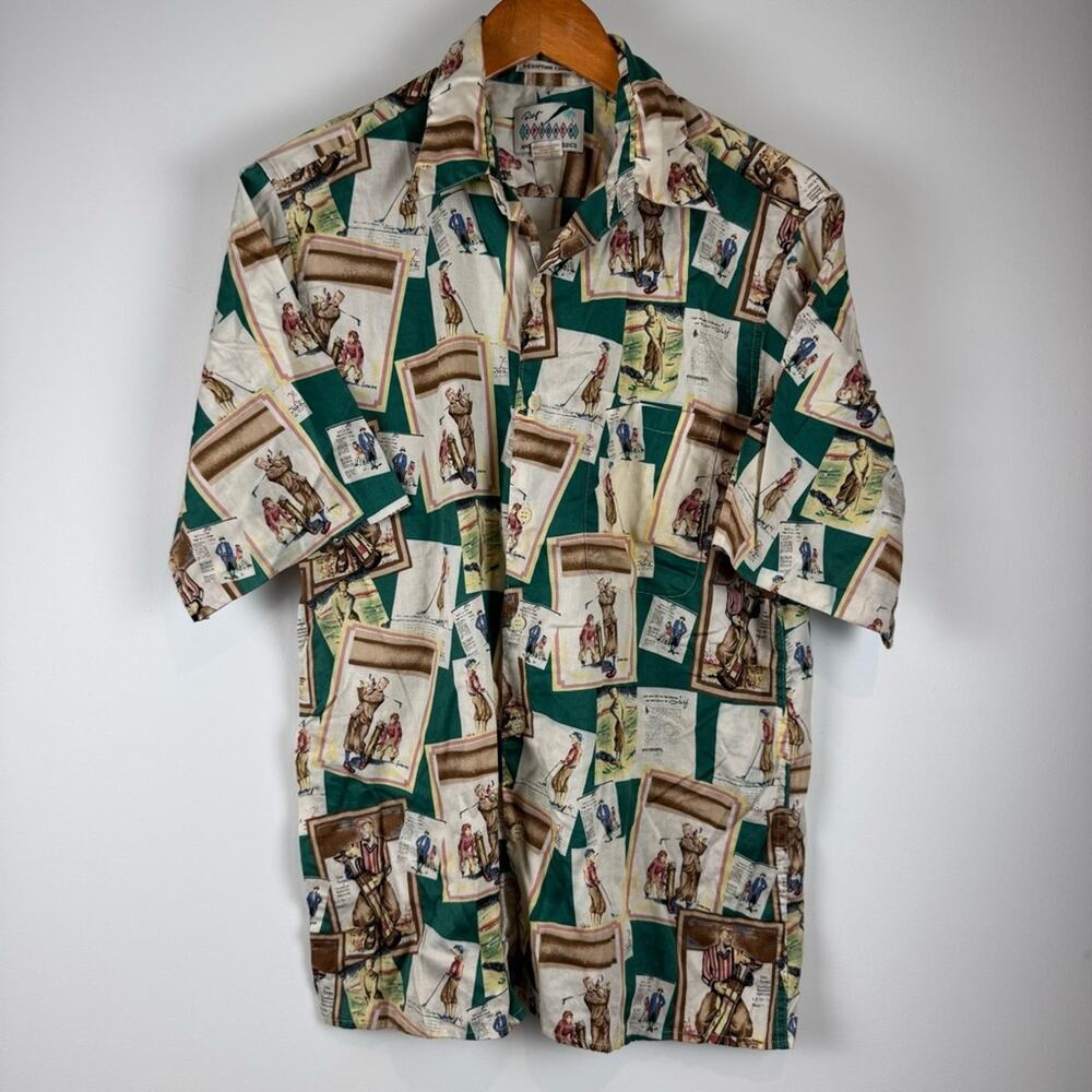 Reyn Spooner Golf Graphic Egyptian Cotton Button Down Short Sleeve Shirt ~ Small - Picture 2 of 13